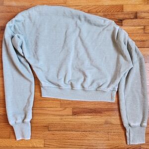 Free People Sage Green Distressed Off-The-Shoulder Cropped Sweatshirt - Size S